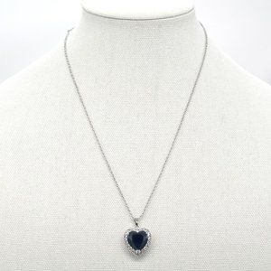 18 inch Silver chain with 2 inch extender, & blue heart pendant. Lobster Clasp.